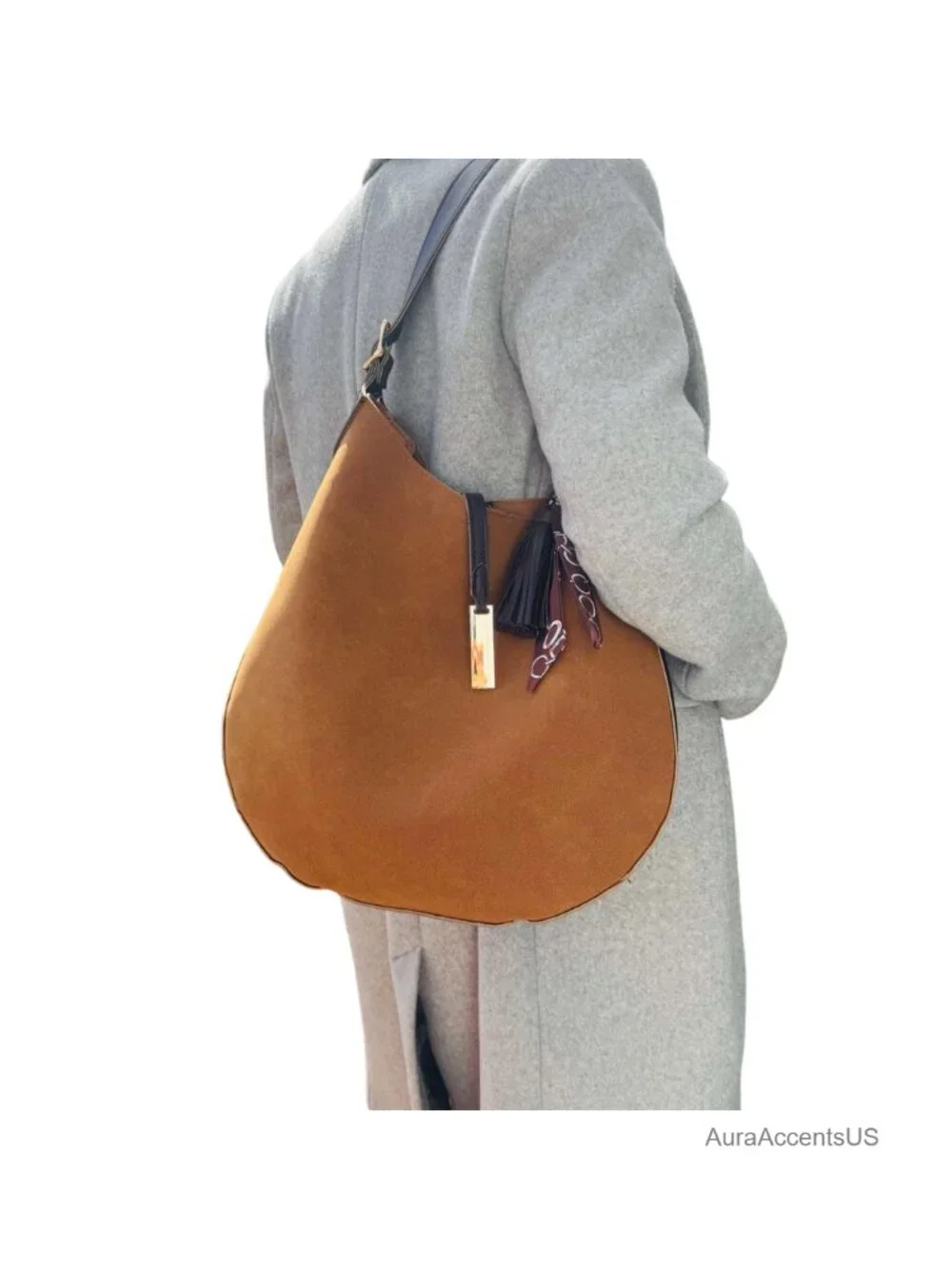 Women's Vegan Suede Hobo Shoulder Bag with Magnetic Closure